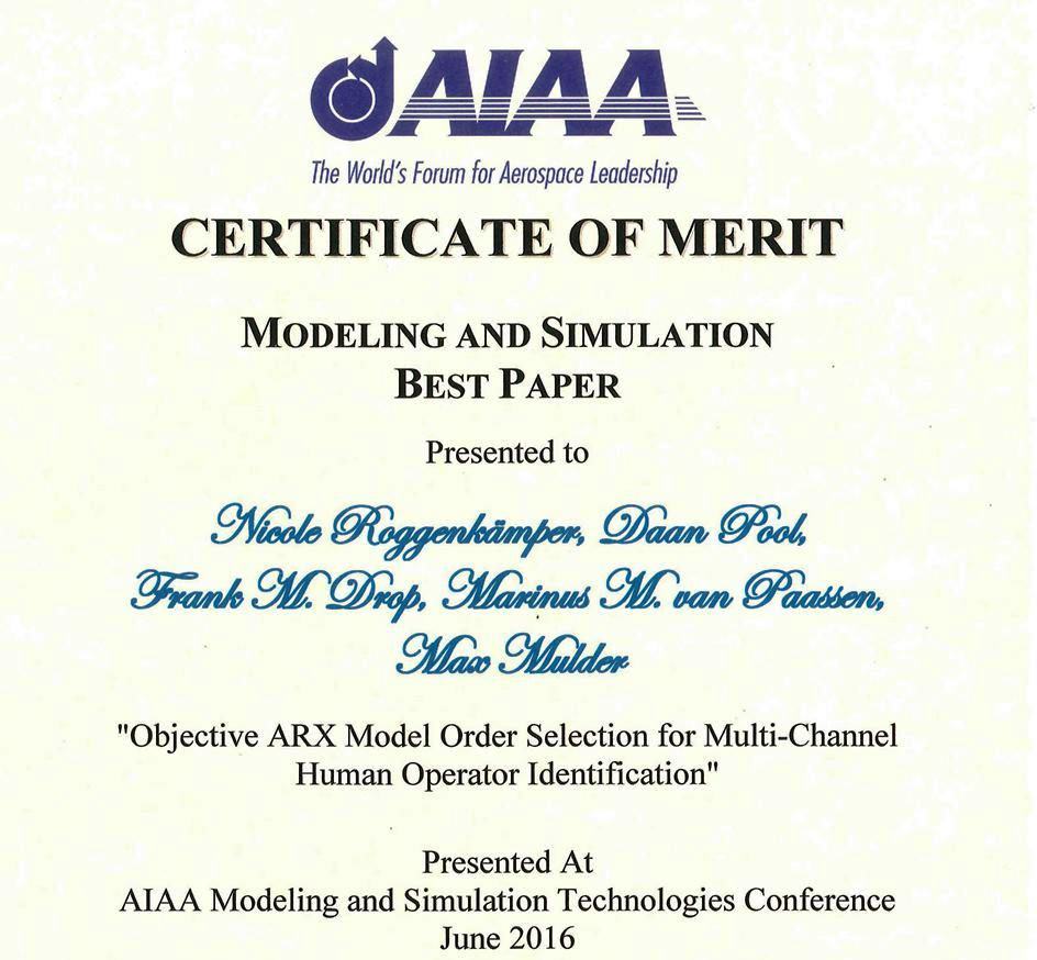 AIAA Modeling and Simulation Best Paper Award